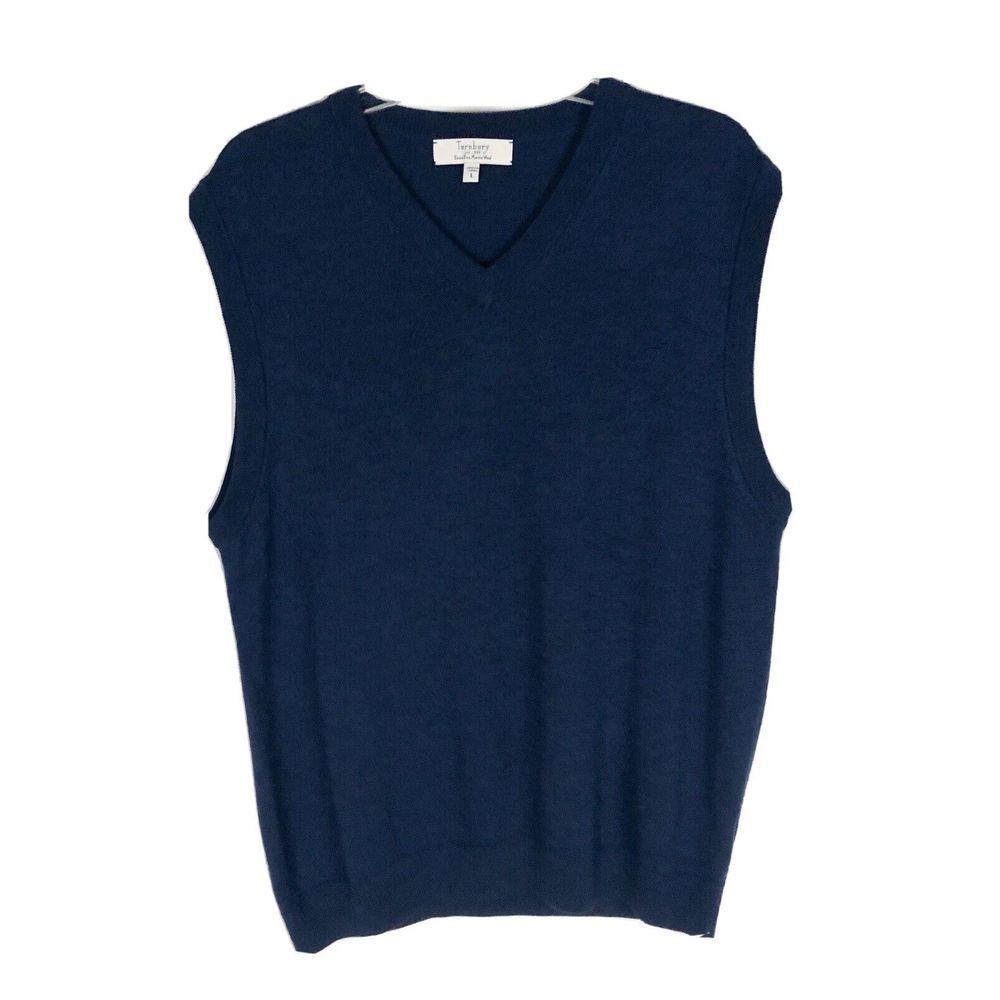 TURNBURY Blue Sweater Vest FINE MERINO‎ WOOL Size L